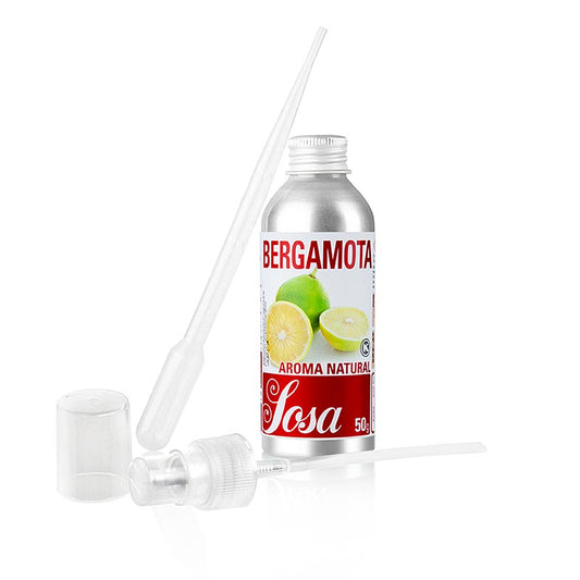 Aroma Natural Bergamote, liquide, 50 g - Huile aromatique intense de qualité supérieure de Sosa en Espagne Convient pour la pâtisserie Indications pour le dosage et la livraison avec pipette et dispositif de pulvérisation