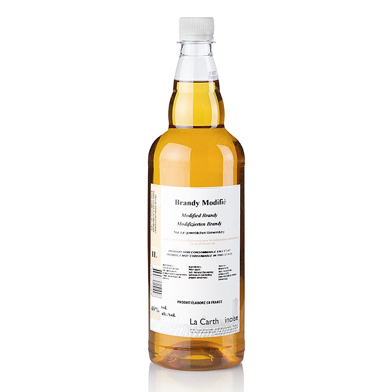 Brandy - modifié avec sel & poivre, 40% vol, La Carthaginoise, 1 l : Une bouteille de brandy au goût modifié d'un volume de 1 litre.