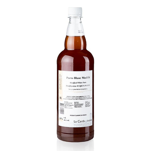 Porto blanc - modifié avec sel & poivre, 20% vol, La Carthaginoise, 1 l : Un litre de vin blanc modifié de haute qualité avec 20% vol d'alcool de La Carthaginoise