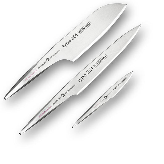 French : Chroma Type 301 P-529 Set de couteaux (P-5 couteau à découper & P-2 couteau à légumes & P-9 couteau à éplucher), 3 pcs - Set de couteaux 3 pièces de haute qualité avec couteau à découper, couteau à légumes et couteau à éplucher