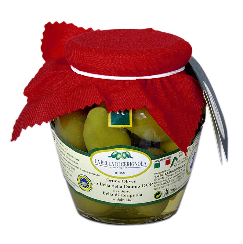 Bella di Cerignola Olives géantes avec noyau en saumure, 300 g, cultivées dans les Pouilles