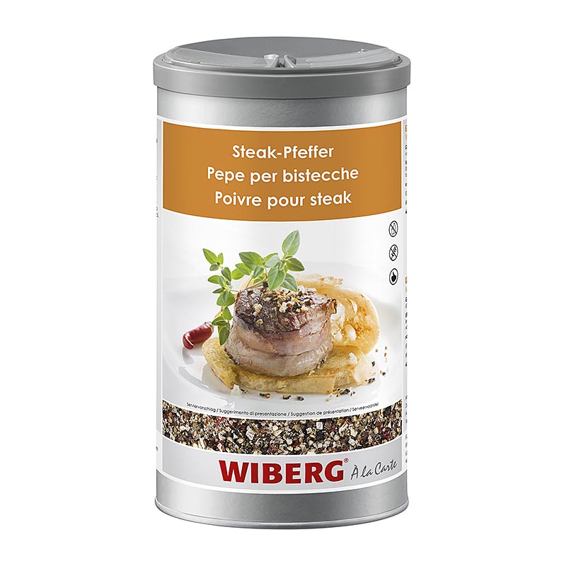 Wiberg Steak-Pfeffer, mélange d'épices, gros, 650 g - Mélange d'épices aromatique et épicé pour les viandes grillées ou rôties