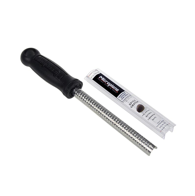Premium Classic - tige, râpe à épices très fine, manche noir/soft-touch, 1 pc - image d'une râpe à épices MICROPLANE de haute qualité avec des lames extrêmement tranchantes et une surface de râpe de tige de 12,2 x 1,3cm, idéale pour la noix de muscade, la cannelle, le gingembre ou l'ail, lavable au lave-vaisselle