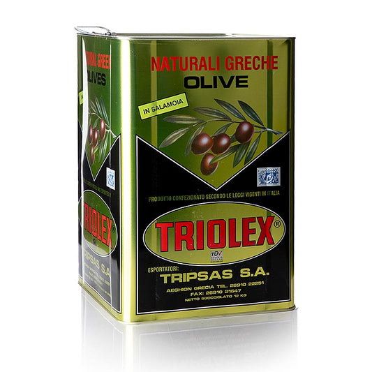 Olives noires de Kalamata dénoyautées en saumure, 18,5 kg, produites dans la région de Kalamata, Grèce, idéales pour des salades savoureuses avec du fromage de brebis, taille mamouth avec environ 261-290 olives par kg