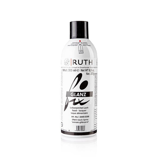 bombe aérosol vernis à effet bronze brillant, Ruth, 300 ml - maquillage rationnel et confortable, délicat à fort, ne convient pas pour une application au-dessus de la tête, mouvement régulier sur les figures, résultat optimal dans le sens du marquage de la valve, adhère au chocolat sans vernis alimentaire