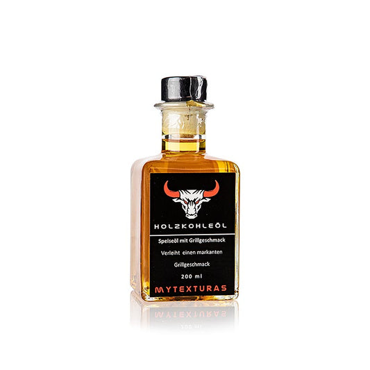 Huile de charbon de bois - Huile alimentaire avec fumée, 200 ml : huile très aromatique pour mariner la viande, rôtir le poisson et cuire lentement à basse température, convient aussi comme huile de gril