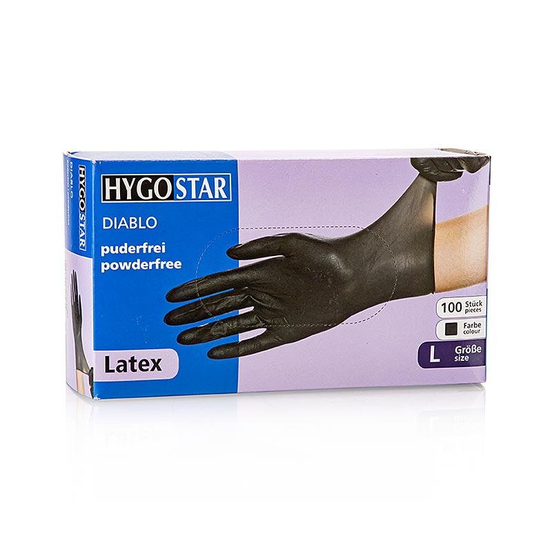 Gants jetables en latex, noir, L, non poudrés, 100 pces