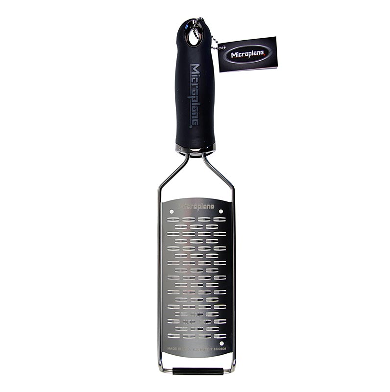 Microplane Gourmet Series Râpe à grains moyens avec poignée noire Soft-Touch, idéale pour les carottes, les courgettes, le chou ou le fromage à pâte dure, surface de râpe 12,6 x 6 cm, lames extrêmement tranchantes, précises et durables, lavable au lave-vaisselle