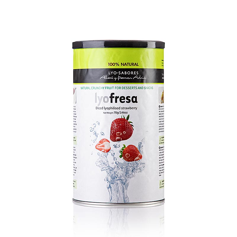 Cubes de fraises lyophilisés de la gamme Lyo-Sabores d'Albert et Ferran Adrià Idéal pour les plats sucrés et salés ainsi que pour les en-cas
