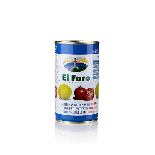 Olives vertes dénoyautées, farcies aux tomates au goût intense d'Espagne