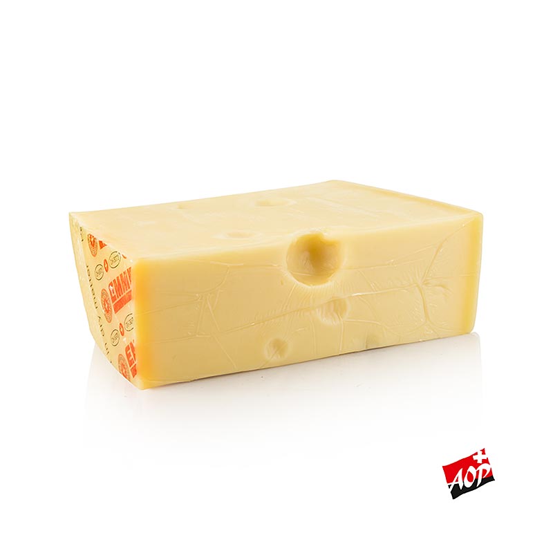 Emmentaler AOP / gU, fromage suisse au lait de vache, ca1000 g - Un fromage suisse traditionnel au lait de vache, qui pèse environ 1000 g