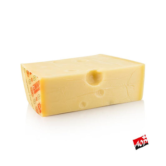 Emmentaler AOP / gU, fromage suisse au lait de vache, ca1000 g - Un fromage suisse traditionnel au lait de vache, qui pèse environ 1000 g