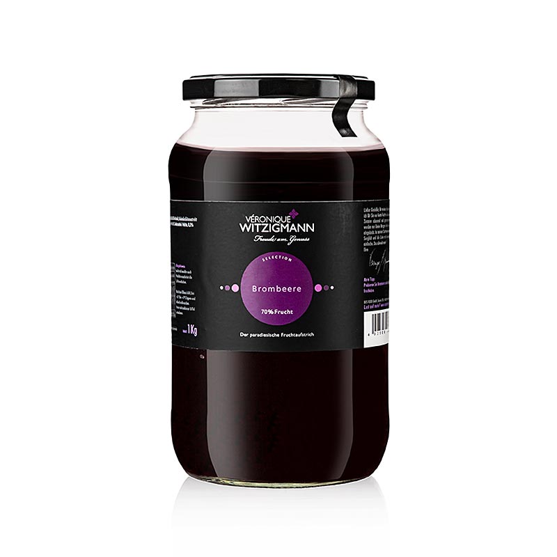 Pâte à tartiner de 1 kg de mûres avec une note épicée de cannelle et de sirop de fleurs de sureau, préparée à la main par Véronique Witzigmann