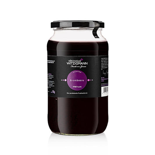 Pâte à tartiner de 1 kg de mûres avec une note épicée de cannelle et de sirop de fleurs de sureau, préparée à la main par Véronique Witzigmann