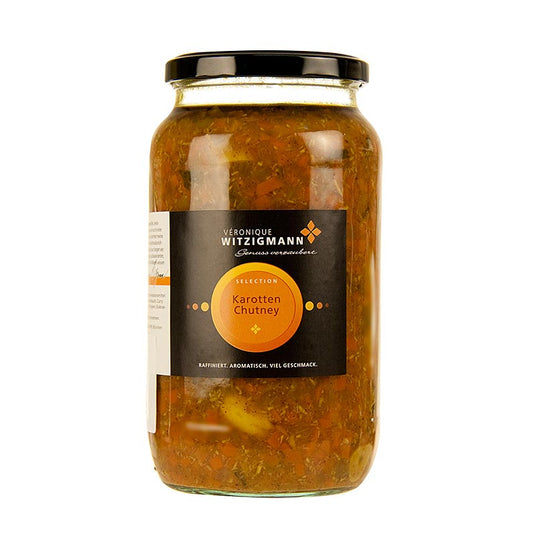 Chutney de carottes, 900 ml : chutney fin aux carottes, coriandre et noix de coco, idéal avec des légumes cuits au wok ou des galettes de viande Cuit à la main par Véronique Witzigmann avec des herbes et des épices sélectionnées pour une qualité et un goût exceptionnels