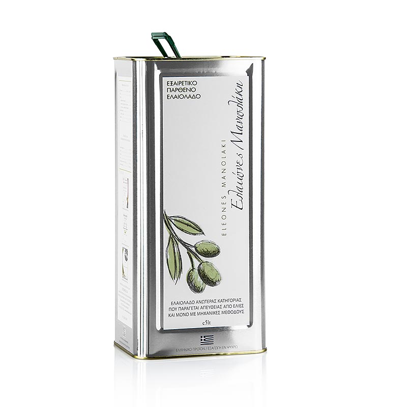 Huile d'olive extra vierge Koroneiki de Manolakis Groves, Crète, 5 l : Huile d'olive de qualité supérieure de Retyhmnon, Crète, connue pour sa meilleure variété de fruits.