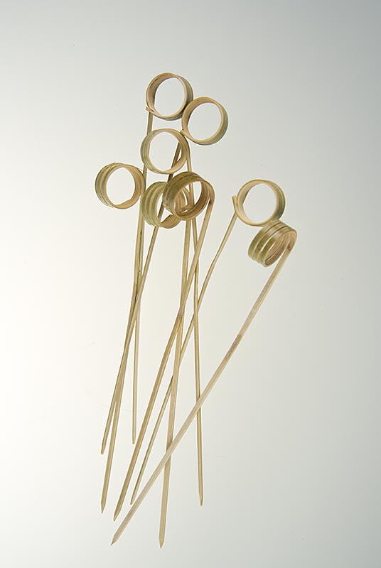 Piques en bambou de 12 cm de long avec extrémité en anneau pour une prise en main facile, fabriquées en bois de bambou fin
