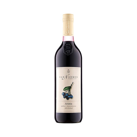 Jus de baies d'aronia, 100% pur jus, van Nahmen, BIO, 750 ml - pur jus de baies d'aronia fraîches, produit dans la cidrerie van Nahmen à Hamminkeln en Rhénanie Aucun conservateur ni arôme ajouté