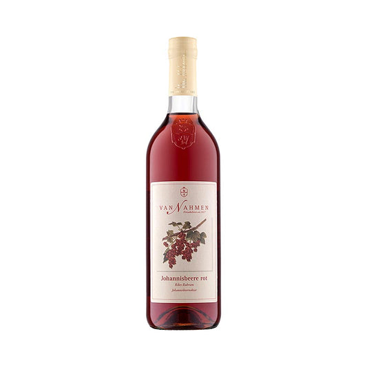 Van Nahmen - Roter Johannisbeerennektar, 35% Direktsaft, 750 ml : Nectar de groseille rouge traditionnel avec 35% de jus direct, produit dans la cidrerie et l'entreprise privée de vinification van Nahmen à Hamminkeln en Rhénanie, selon une ancienne tradition du 14ème siècle, sans additifs et avec un accent particulier sur l'utilisation d'anciennes variétés de fruits pour préserver les variétés de culture traditionnelles.
