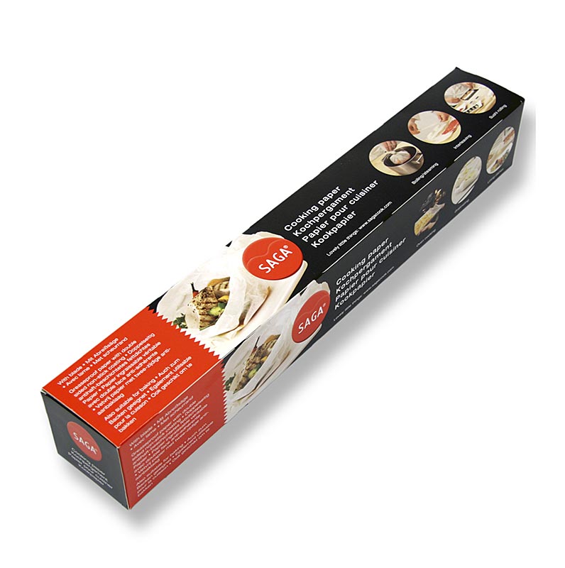 Rouleau de parchemin de cuisine de Saga, 38cm x 50m, à haute densité de graisse et résistance à la chaleur Convient pour la cuisson douce et la congélation des aliments Siliconé pour un effet anti-adhésif