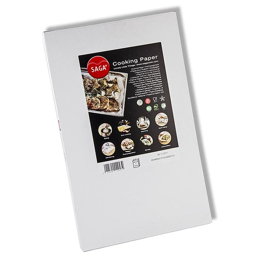 French
Grand paquet de 500 feuilles de parchemin de cuisine Saga (papier sulfurisé) sur 32,5 x 53cm, coupées et dans un distributeur pratique