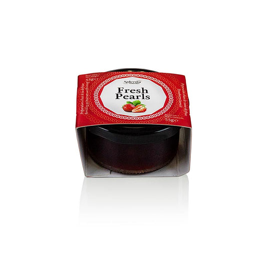 Perles sphériques de cocktail de fruits au goût de fraise, taille des perles 5mm, pour le champagne, le prosecco et les cocktails ou comme décoration sur les plats sucrés et salés