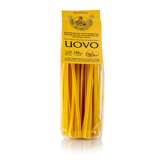 Tagliatelle al Uovo roulées à la main Morelli 1860 avec œuf et germe de blé, 250 g, pâtes italiennes originales de San Romano (Pise) sans conservateurs ni colorants, séchées à basse température pendant 36 heures