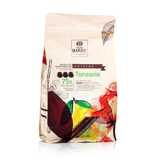 Origine Tanzanie, chocolat noir, Callets, 75% cacao, 1 kg - Couverture intense et fine de chocolat noir de Tanzanie, avec des notes épicées et fruitées et des accents acidulés