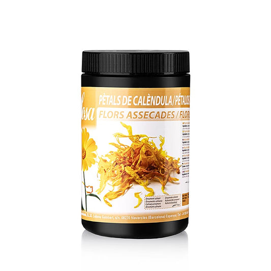 Pétales de calendula séchés, jaunes, non confits (38927), 40 g de Sosa Ingredients SL, un fabricant leader d'ingrédients de qualité supérieure pour la gastronomie et la pâtisserie en Espagne