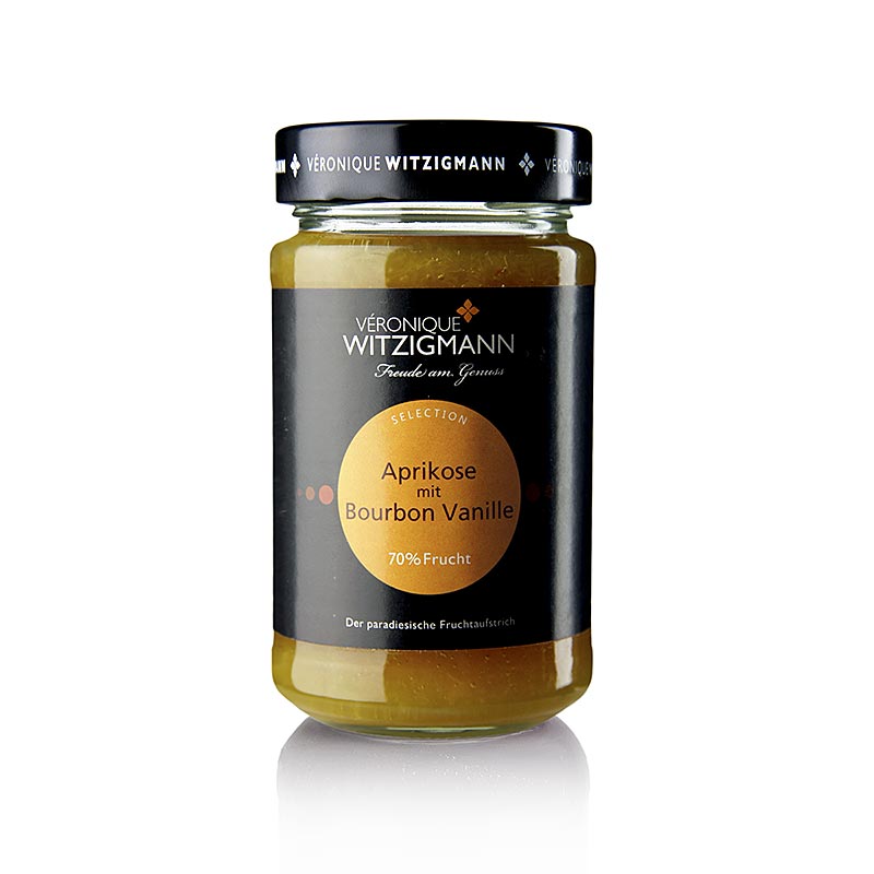 Pâte à tartiner à l'abricot et à la vanille Bourbon de Véronique Witzigmann, préparée à la main avec les meilleurs fruits et épices.