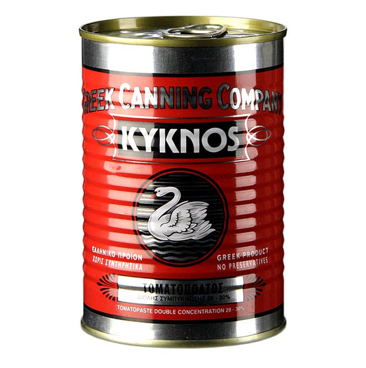 Concentré de tomates doublement concentré, issu de tomates bien mûres gorgées de soleil, minimum 28% de matière sèche, Kyknos, Grèce, 410 g