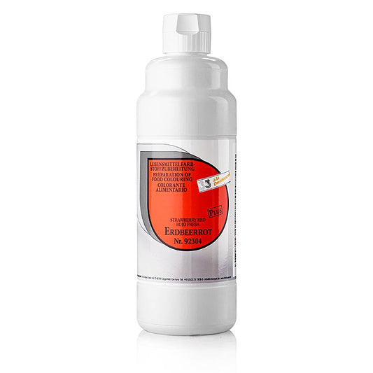 Colorant alimentaire liquide rouge fraise de Dreidoppel, idéal pour colorer les sucreries, les décorations, les enrobages, les pâtisseries, les glaces et les desserts avec un dosage d'environ 3g pour 1000g.