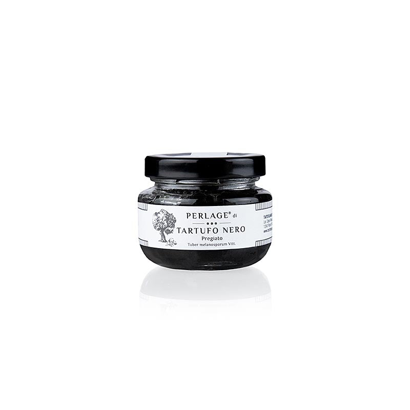 Perlage di Tartufo - Caviar de truffes, produit à partir de jus de truffes d'hiver, donne aux plats un goût délicat de truffe et la texture du caviar Idéal pour garnir les crostinis, les blinis, le fromage frais, le jambon, le foie gras, le poisson, les soupes, la fondue au fromage, les œufs, les pommes de terre, la viande, etc.