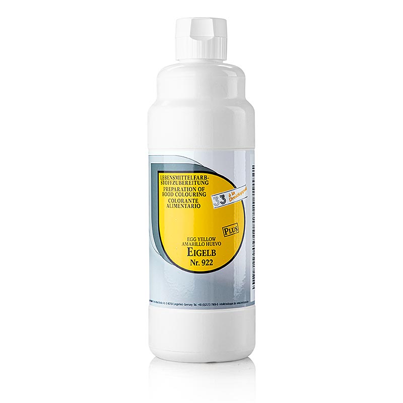 Colorant alimentaire liquide plus jaune 922 de Dreidoppel, 1 l, hautement concentré pour la coloration de sucreries, décorations, enrobages, pâtisseries, glaces et desserts Dosage : env. 3g : 1000g
