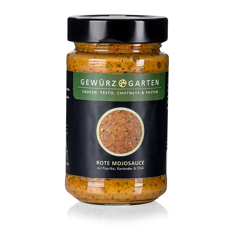 Gewürzgarten Sauce mojo rouge, au paprika, au piment et à la coriandre, 225 ml - Sauce canarienne classique à base de poivrons rouges, de piments, d'ail, de coriandre, de cumin et de vinaigre, parfaite pour les pappas, les pâtes, les viandes froides et les poissons grillés Sauce fruitée et piquante