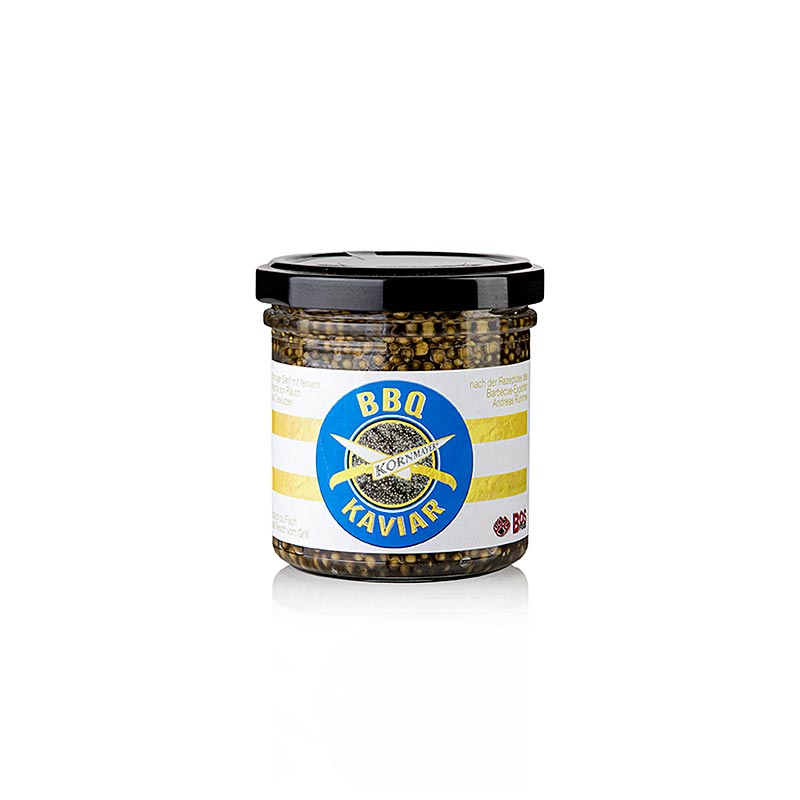Kornmayer - BBQ-Kaviar (moutarde) de graines de moutarde noire, 160 ml, idéal pour affiner la viande et le poisson grillés ainsi que divers plats selon la recette de l'expert en BBQ Andreas Rummel