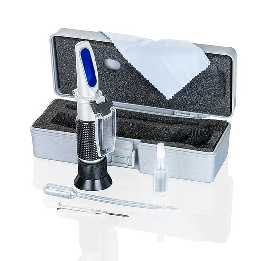 Réfractomètre1010 pour mesurer la teneur en sucre dans les liquides avec accessoires Longueur 15cm, avec pipette, eau distillée, tournevis et chiffon de nettoyage Instructions déposées en tant que document