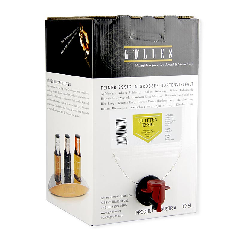 Gölles Vinaigre de coing, 5% d'acidité, 5 l - Vinaigre de tomate, produit à partir de plus de 1200 variétés de tomates, mûrit sous le soleil du Seewinkel dans le Burgenland pour atteindre une densité de goût parfaite