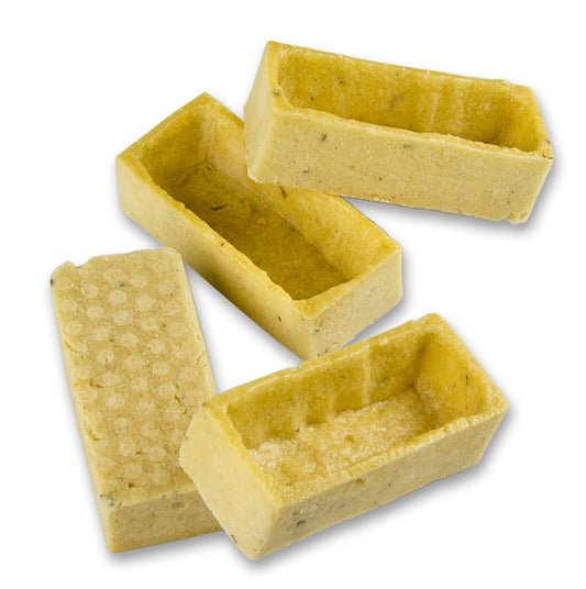 Tartelettes snack, pâte brisée aux herbes, rectangulaires, 23x50x14mm h, 1,15 kg, 192 pcs