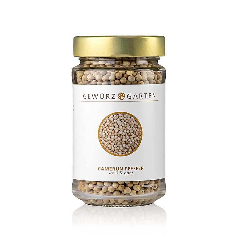 Gewürzgarten Poivre du Cameroun, blanc, entier, 150 g - poivre blanc de qualité supérieure de la vallée de Penja au Cameroun, à l'arôme fin et puissant, idéal pour assaisonner le poisson, la volaille, les salades, les plats au fromage blanc, les soupes et les sauces