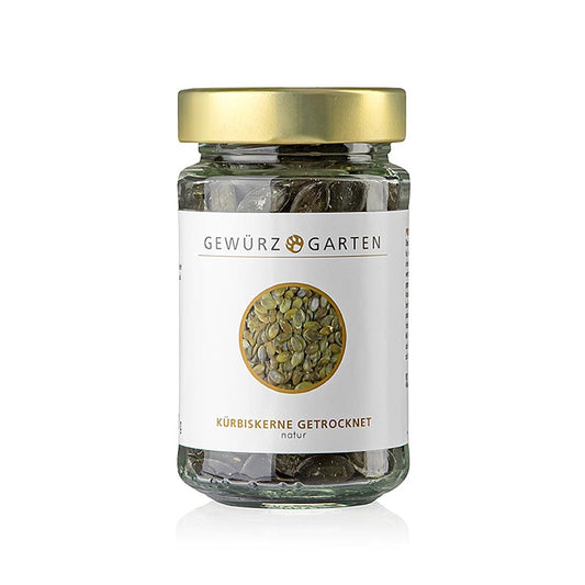 Gewürzgarten Graines de courge styriennes, cultivées sans peau, 140 g - Délicieuses graines de courge sans peau de la courge à huile styrienne, parfaites pour les mélanges de céréales, les salades, les soupes et comme ingrédient pour un délicieux pesto