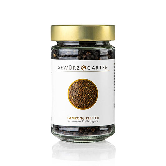 Poivre noir lampong d'Indonésie, 125 g, au parfum vert et frais, au goût citronné, au piquant doux et aux notes finement amères, parfait pour assaisonner les viandes rouges, les fromages à pâte dure, les sauces et les salades.