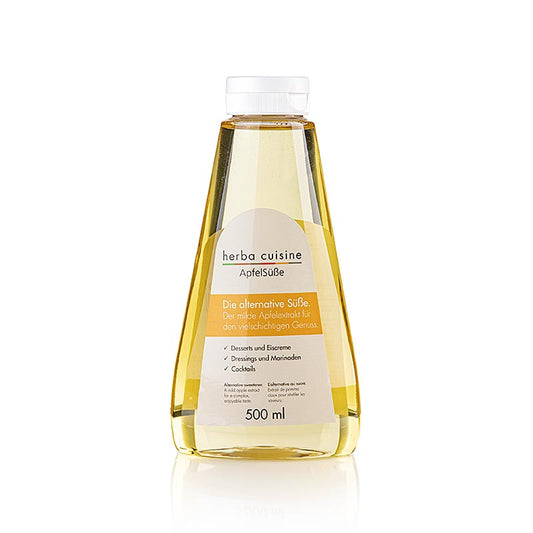 Herbacuisine Basic Sweet Sucre de pomme, 500 ml - sucre liquide végétalien, de couleur et de goût neutres, à base de pommes fraîchement pressées, idéal pour arrondir le goût des crèmes et des pâtisseries, ne se cristallise pas et améliore la conservation des pâtisseries.