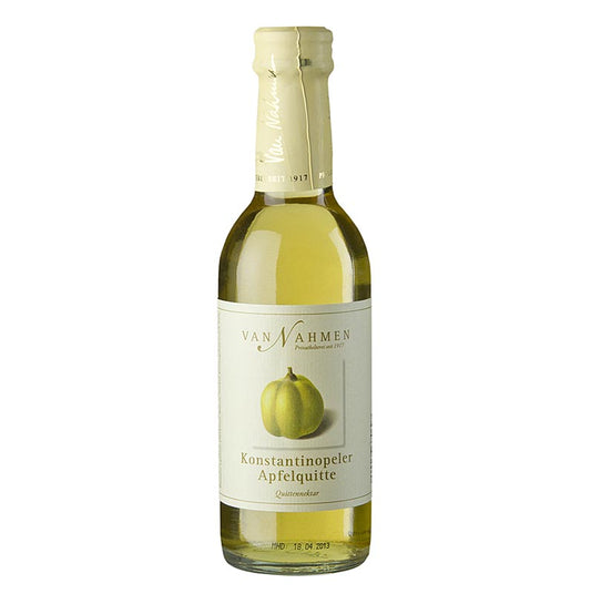Nectar de coing de Constantinople avec 85% de jus direct, fabriqué à partir de fruits provenant d'arbres âgés de 60 ans au maximum de la région du Rhin inférieur et du Münsterland, sans additifs ni conservateurs.