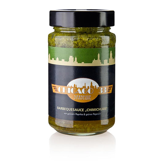 Sauce barbecue CHICAGO '33 Chimichurri, vert, sauce BBQ au poivron vert & piment, 225 ml - sauce argentine traditionnelle aux herbes avec une note épicée, parfaite pour les viandes grillées, le poisson, les légumes, les pâtés et les soupes