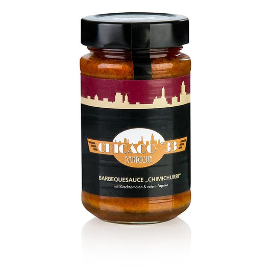 Sauce barbecue CHICAGO '33 Chimichurri au poivron cerise et au paprika rouge, 225 ml, idéale pour les viandes grillées, le poisson, les légumes, les pâtés et les soupes