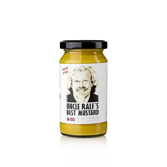 Kornmayer - Onkel Ralfs Bester Senf, süß & scharf, 210 ml - Moutarde douce à la mélasse et aux piments jalapeno pour spareribs, steaks, hot-dogs, burgers, sandwichs, poulet, fruits de mer et salades au goût de Ralf Bos !