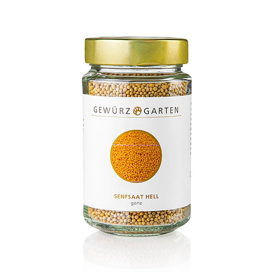 Un pot de graines de moutarde du jardin des épices, claires, 160 g - ingrédient assaisonnant pour les légumes marinés et la moutarde comestible, épice donnant du piquant à la volaille, aux ragoûts, aux sauces, aux haricots, aux lentilles, à la choucroute et au céleri, améliore la stabilité des sauces émulsionnées