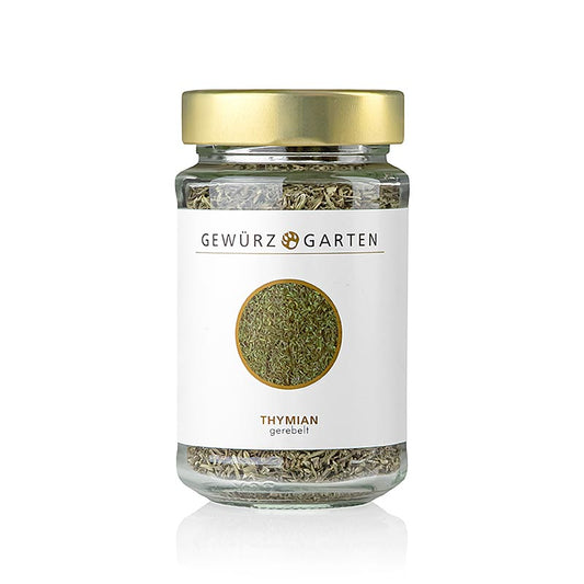 Gewürzgarten Thym, effeuillé, 45 g - Un ingrédient important dans la cuisine européenne, en particulier dans le sud de l'Europe, en France et en Europe centrale Peut être utilisé dans les soupes, les sauces, les ragoûts, le poisson, la volaille, les œufs et les mélanges d'épices pour saucisses