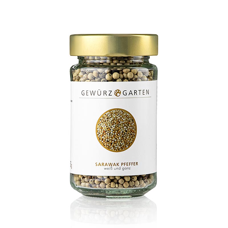 Gewürzgarten Poivre du Sarawak, blanc, entier, 150 g - Image du produit Poivre blanc du Sarawak de la région malaisienne de Bornéo, connu pour ses arômes doux et fruités, parfait pour le poisson et la volaille